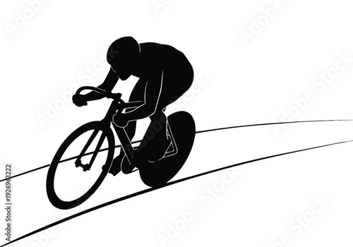 Cyclist silhouette on racing bicycle. Professional athlete in competition on track. Speed and athleticism concept.