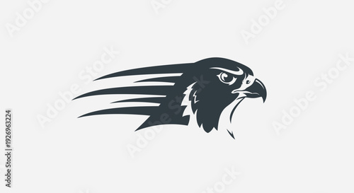 Stylized Falcon Head Logo, Speed Lines, Dark Silhouette