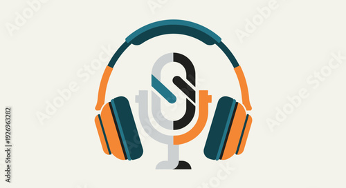 Podcast Microphone and Headphones Icon - Audio Recording Concept