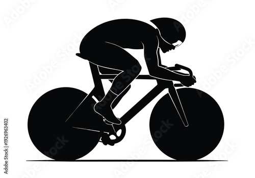 Cyclist silhouette illustration. Racing bicycle rider in aerodynamic position. Speed, sport, and competition concept.