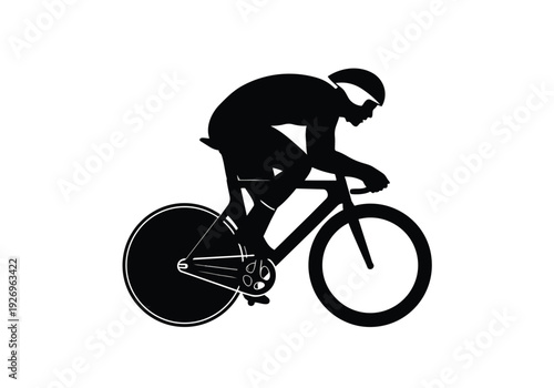 Cyclist silhouette vector illustration. Person on a racing bicycle with helmet. Sport, speed, and competition concept.