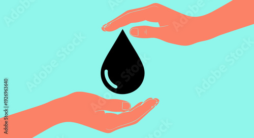 Hands Protecting Black Oil Drop