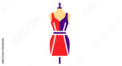 Fashion Mannequin with Red and Purple Dress Icon