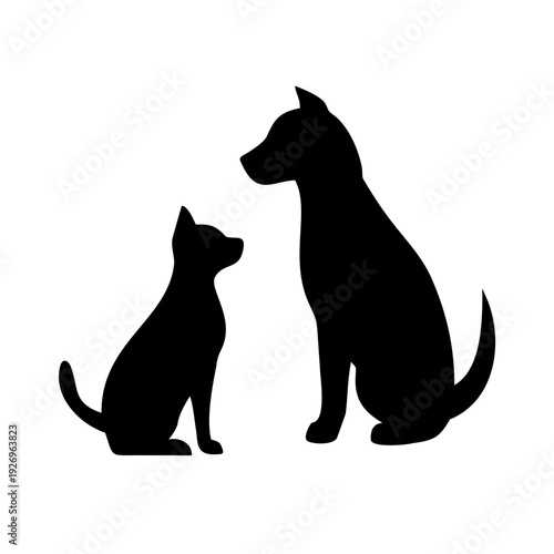 Cat and dog sitting together in silhouette