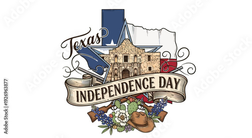 Texas Independence Day Illustration with Capitol Building.