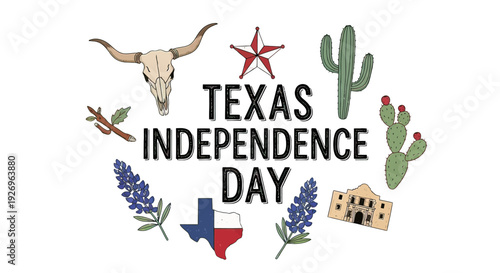 Texas Independence Day Illustration with Symbols 1.