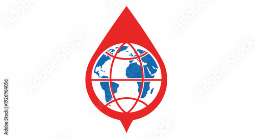 Global Blood Drop Icon with World Globe