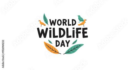 World Wildlife Day Illustration with Animals and Leaves.
