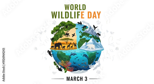 World Wildlife Day Poster with Globe Animals.