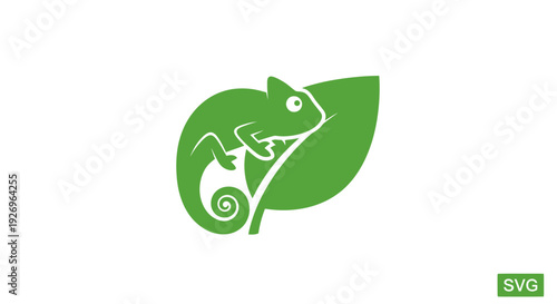 Green Chameleon on Leaf Logo Symbol
