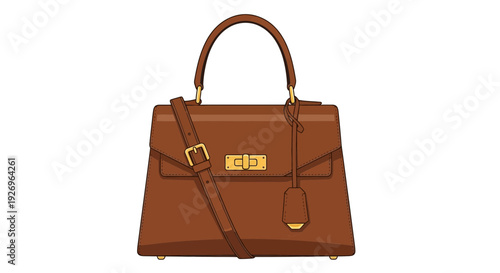 Elegant Brown Leather Handbag with Shoulder Strap and Gold Hardware