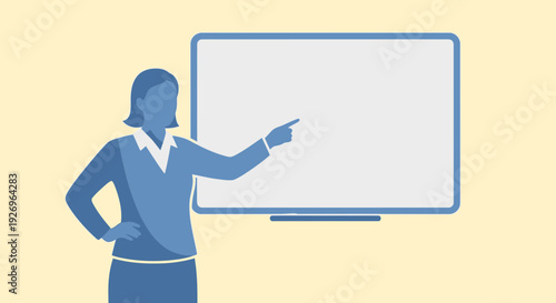 Woman teacher pointing at whiteboard, education concept illustration