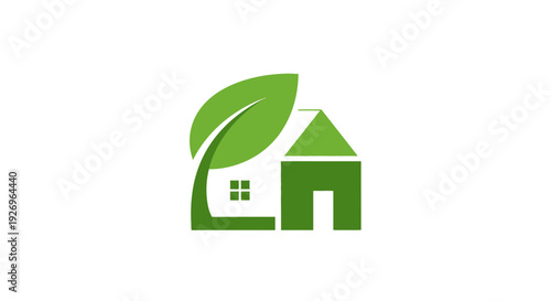 Green Eco House Logo with Leaf Symbol