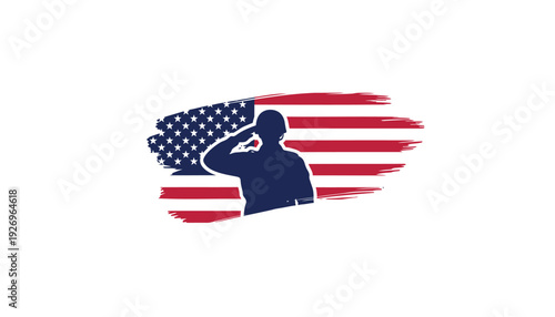 American soldier salute icon with USA flag