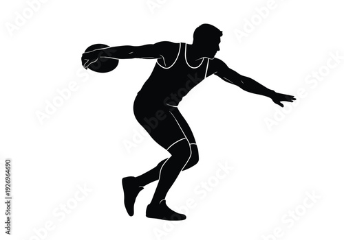 Discus thrower silhouette. Male athlete in action, preparing to throw. Track and field athleticism and competition concept.