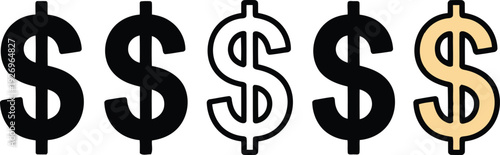 Four dollar signs in a row with one in the center highlighted in gold