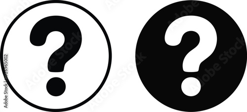 Two question marks in contrasting circles on a white background.