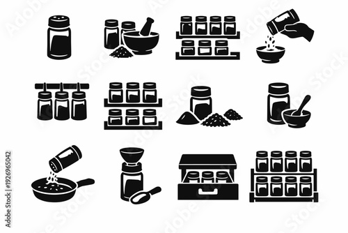 Kitchen icon symbols cooking daily habit workflow storage vector flow simple generation