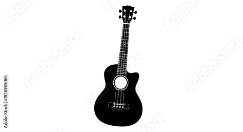 Black ukulele silhouette with white outline on plain background musical instrument for music and hobbies