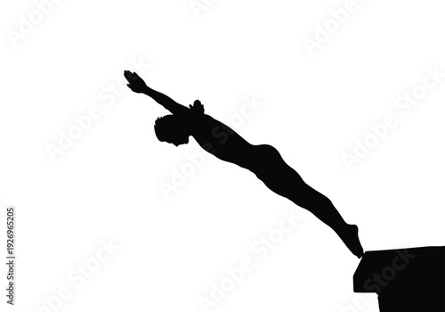 Diver silhouette vector illustration. Athlete pushing off starting block. Aquatic sport competition and performance concept.