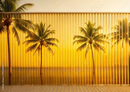 Bright White Minimalistic Backdrop With Reeded Glass and Blurred Palm Trees for Creative Design Projects