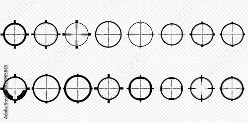 Collection of various black and white target crosshairs for aiming and focusing.