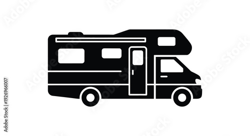 A simple black silhouette depicts a recreational vehicle showcasing its classic shape and design silhouette high quality professional detailed modern elegant