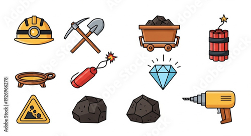 Mining tools and equipment illustration, perfect for industry and construction.