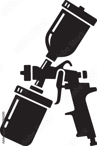 Close up view of a high-pressure paint sprayer with two containers attached