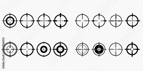 Set of various crosshairs and target icons for aiming and shooting games.