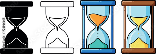 A set of colorful hourglass icons for time concepts