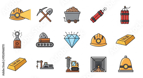 Mining tools and equipment illustrations representing the mining industry.