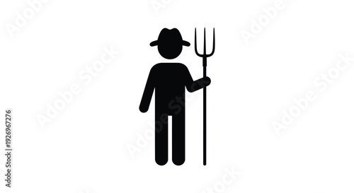 A stark black silhouette depicts a farmer holding a pitchfork embodying rural life and agricultural work silhouette high quality professional detailed