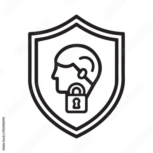 Secure Personal Identity Protection and Data Privacy Shield Icon Representing Mental Health Confidentiality, Cybersecurity Defense, and Locked Individual Information Safety.