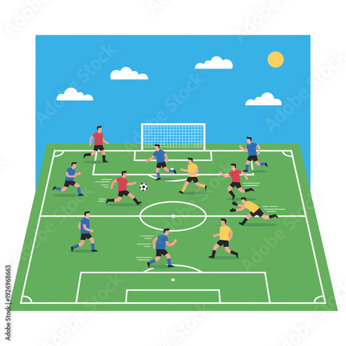 Illustration of a Dynamic Soccer Match with Multiple Players
