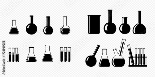 Set of various laboratory glassware and equipment for chemical experiments and scientific research.