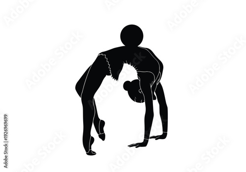 Gymnast backbend silhouette illustration. Flexible woman in yoga bridge pose. Fitness and strength concept.