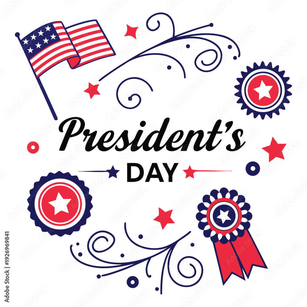 Obraz premium President's Day patriotic badge set with American flags and rosettes