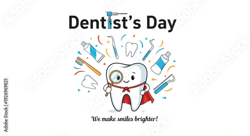 Cartoon Dentist Character with Dental Tools.