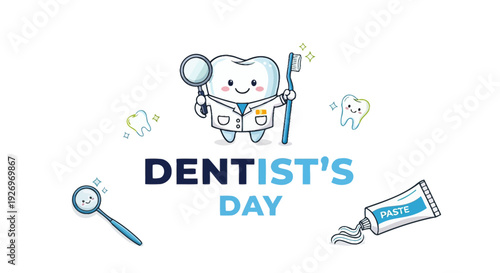 Cartoon Tooth Character with Dental Tools 1.