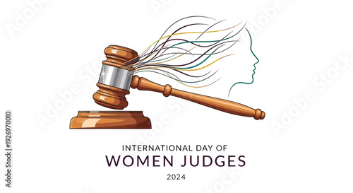 Gavel and Female Judge Profile Illustration.
