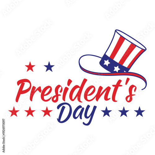 Playful President's Day logo with Uncle Sam top hat and stars