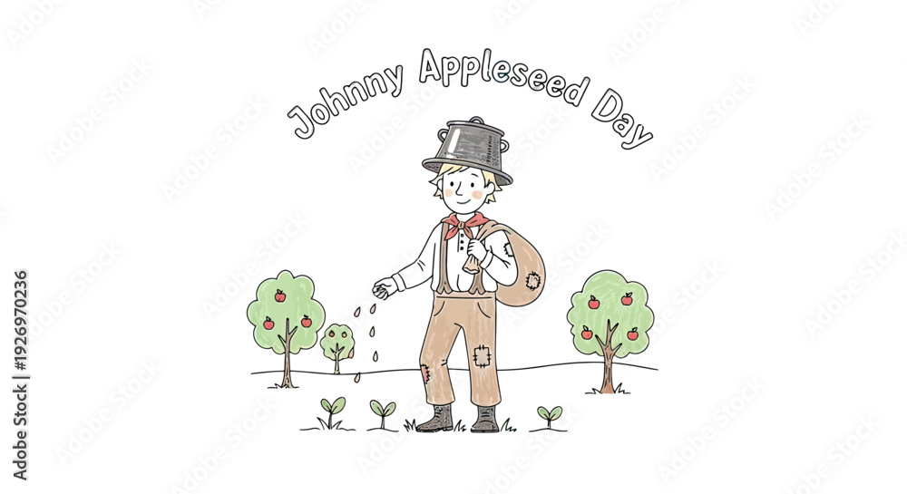 Fototapeta premium Johnny Appleseed Illustration Character with Apples.