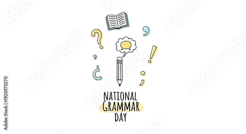 National Grammar Day Pencil Illustration Elements.