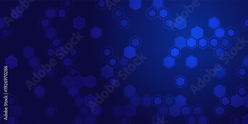 Abstract Digital Blue Hexagons Pattern Business or Science Research Background. Medical or Tech Innovation Online Webinar Presentation Event. Conference or Forum Vector Illustration Backdrop.