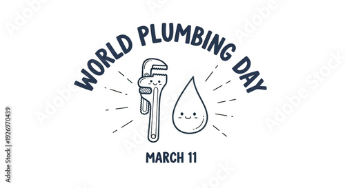 World Plumbing Day Logo with Wrench and Drop.