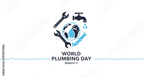 World Plumbing Day Logo with Tools Globe.
