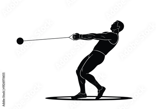 Hammer throw athlete silhouette. Dynamic throwing action in sports illustration. Strength and competition concept.