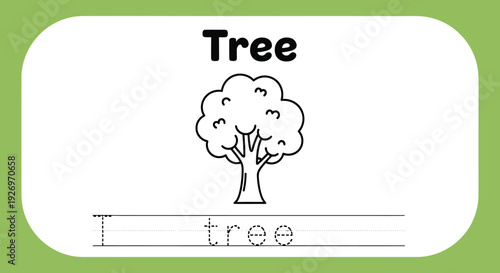 Tree coloring page for kids learning, outline illustration