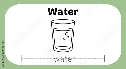 Water glass coloring page for kids. Educational worksheet.